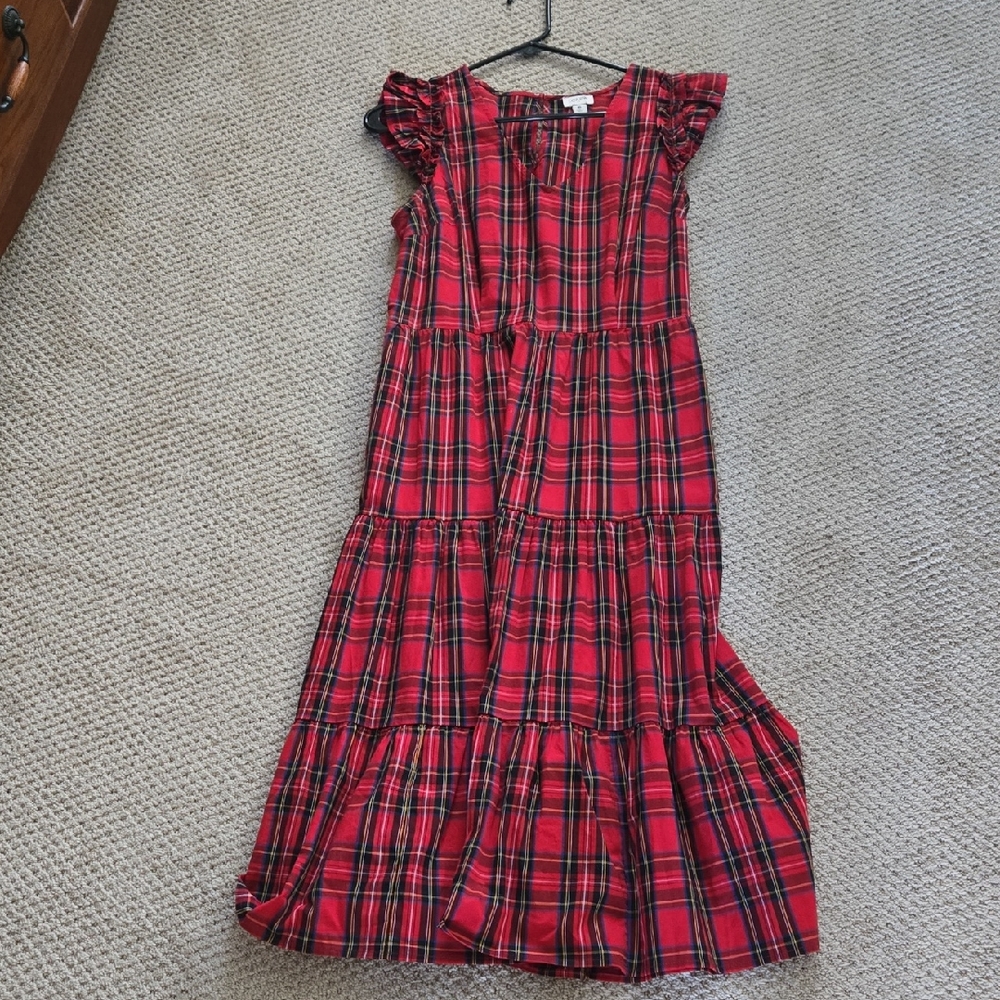 J. Crew Red Plaid Maxi Dress
